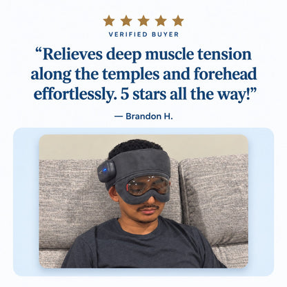Verified buyer Brandon H. wearing HaloRest: relieves deep muscle tension along the temples and forehead